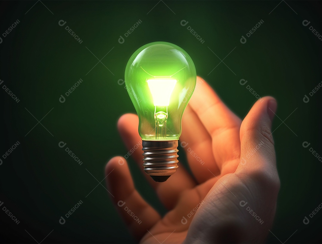 Lâmpada sobre mão humana.