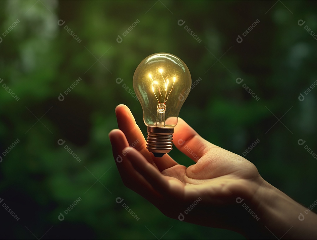 Lâmpada sobre mão humana.