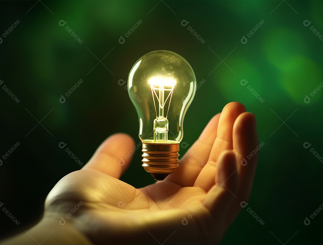 Lâmpada sobre mão humana.