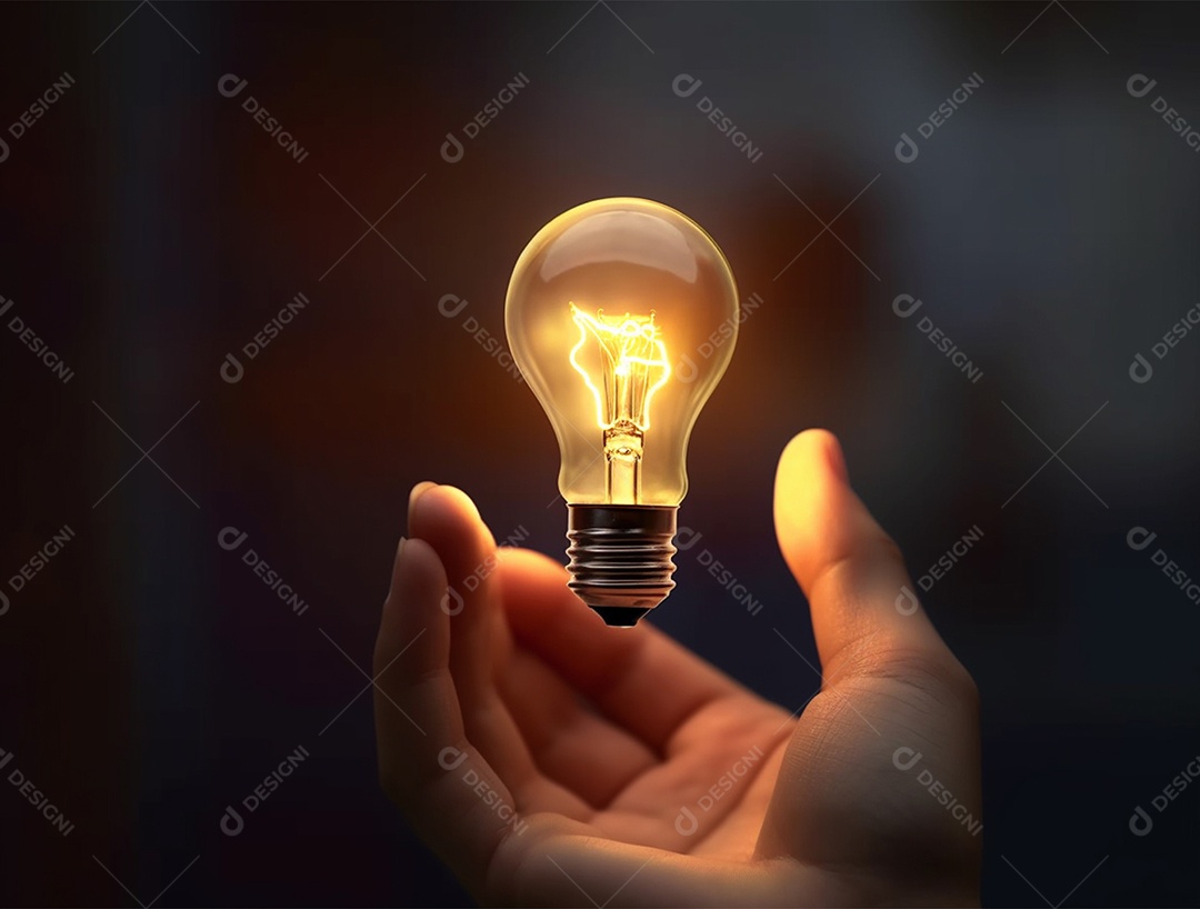 Lâmpada sobre mão humana.