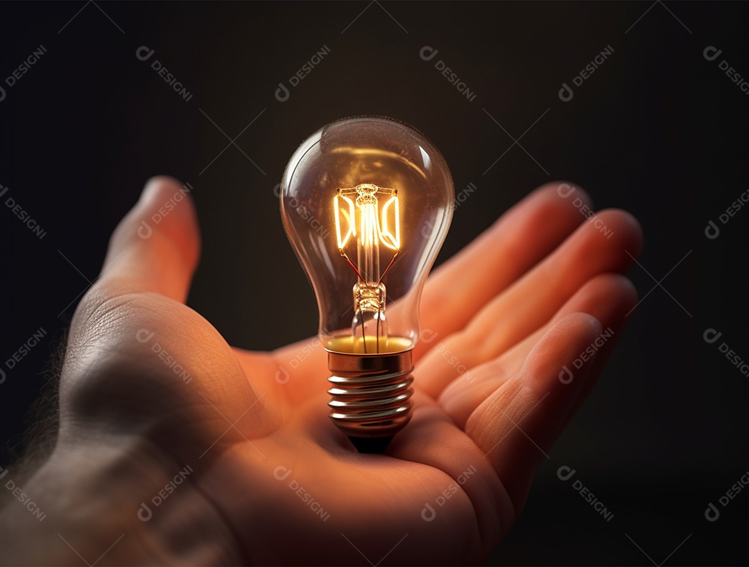 Lâmpada sobre mão humana.