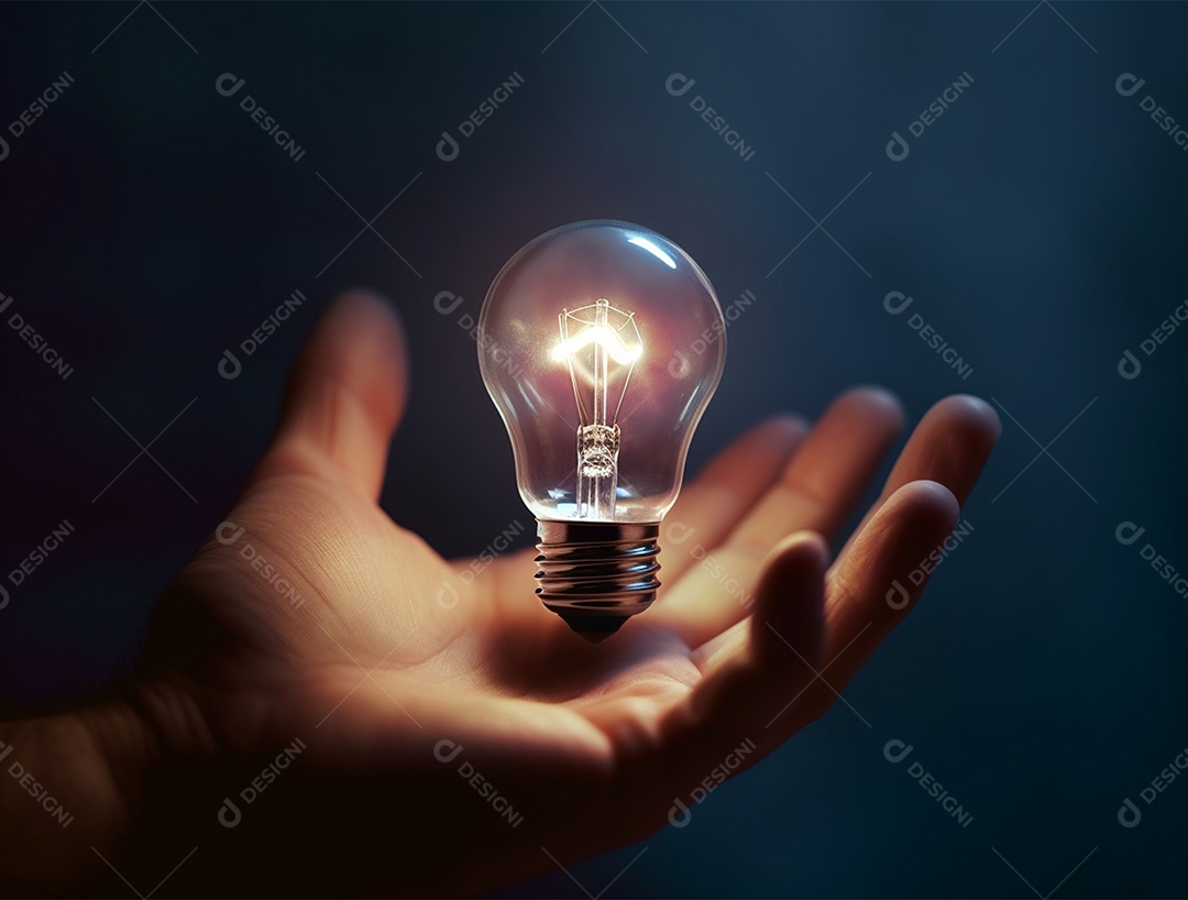 Lâmpada sobre mão humana.