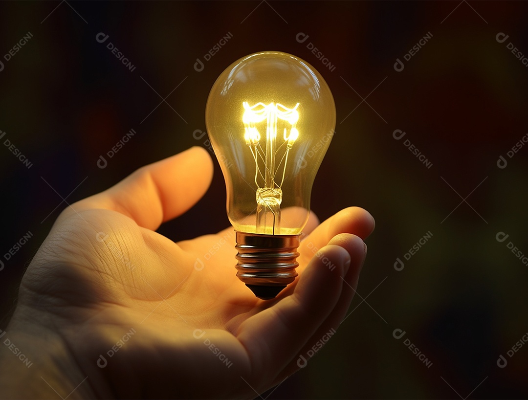Lâmpada sobre mão humana.