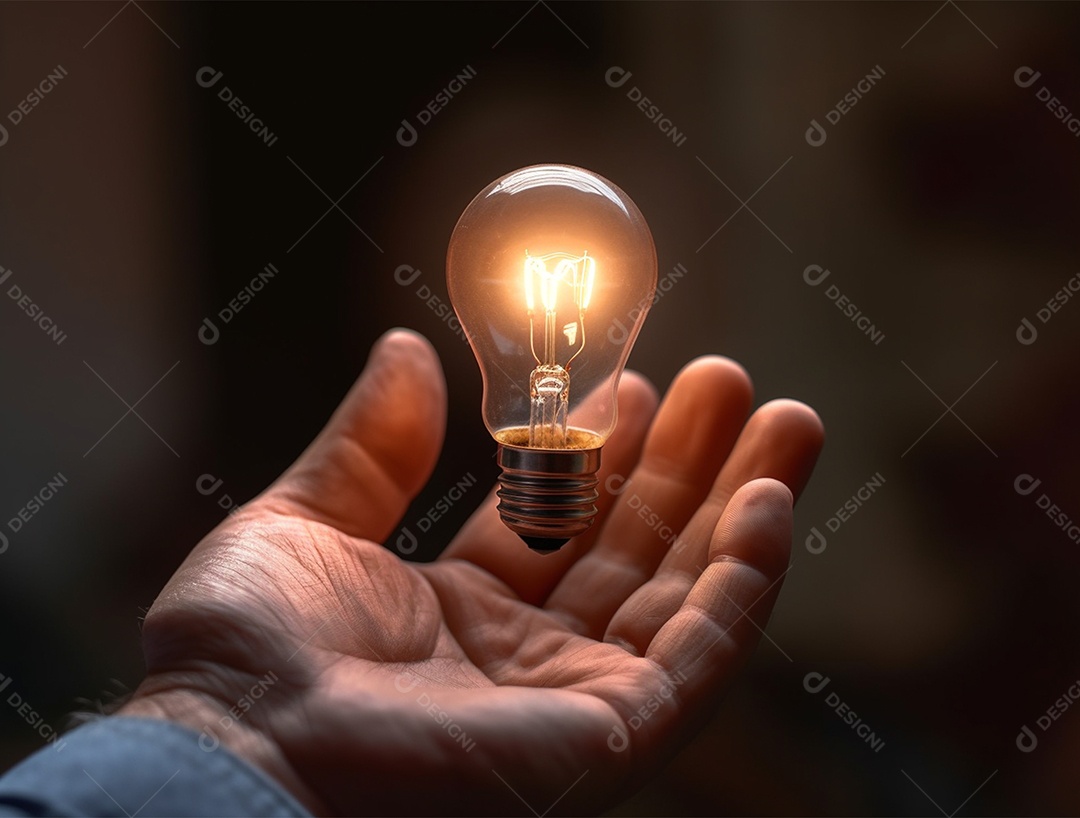 Lâmpada sobre mão humana.