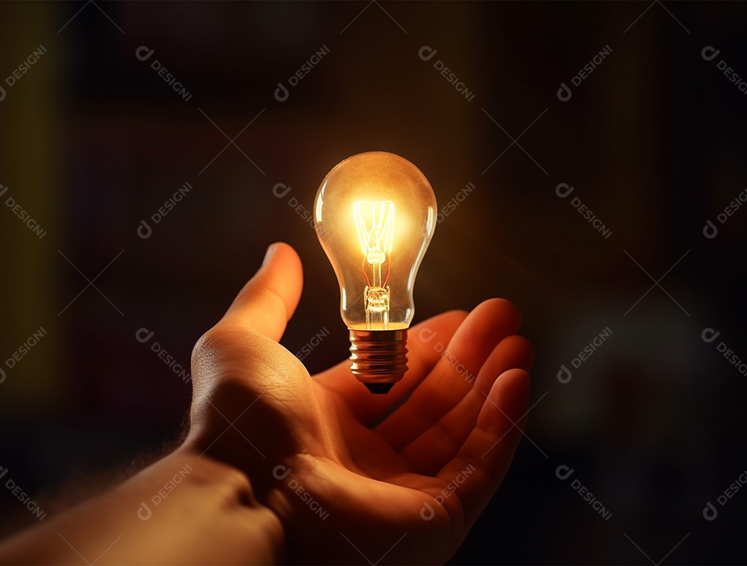 Lâmpada sobre mão humana.