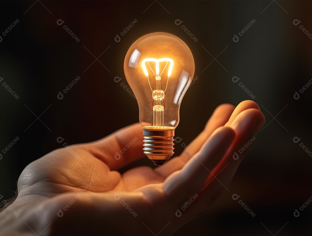Lâmpada sobre mão humana.