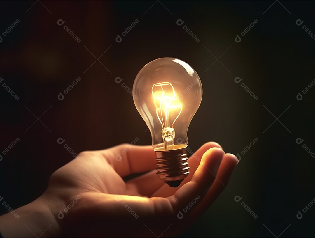 Lâmpada sobre mão humana.