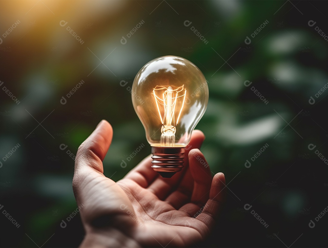 Lâmpada sobre mão humana.