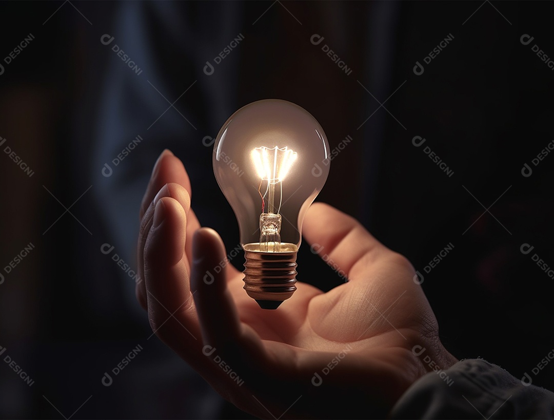 Lâmpada sobre mão humana.