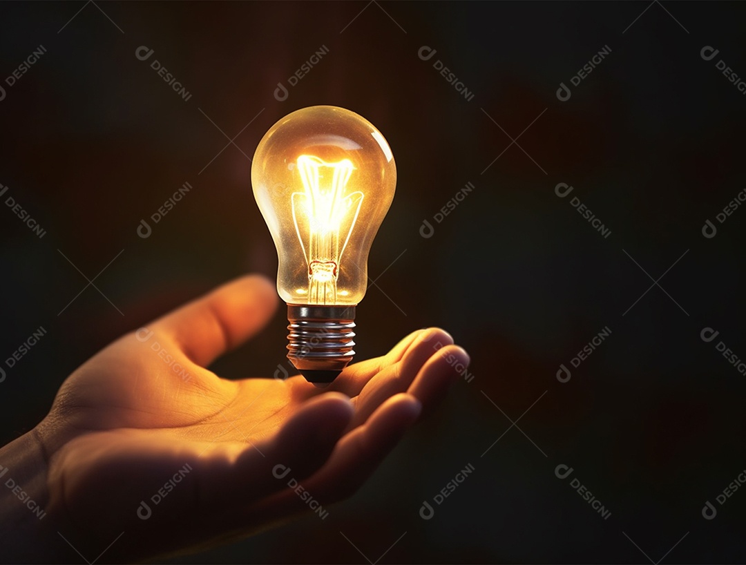 Lâmpada sobre mão humana.