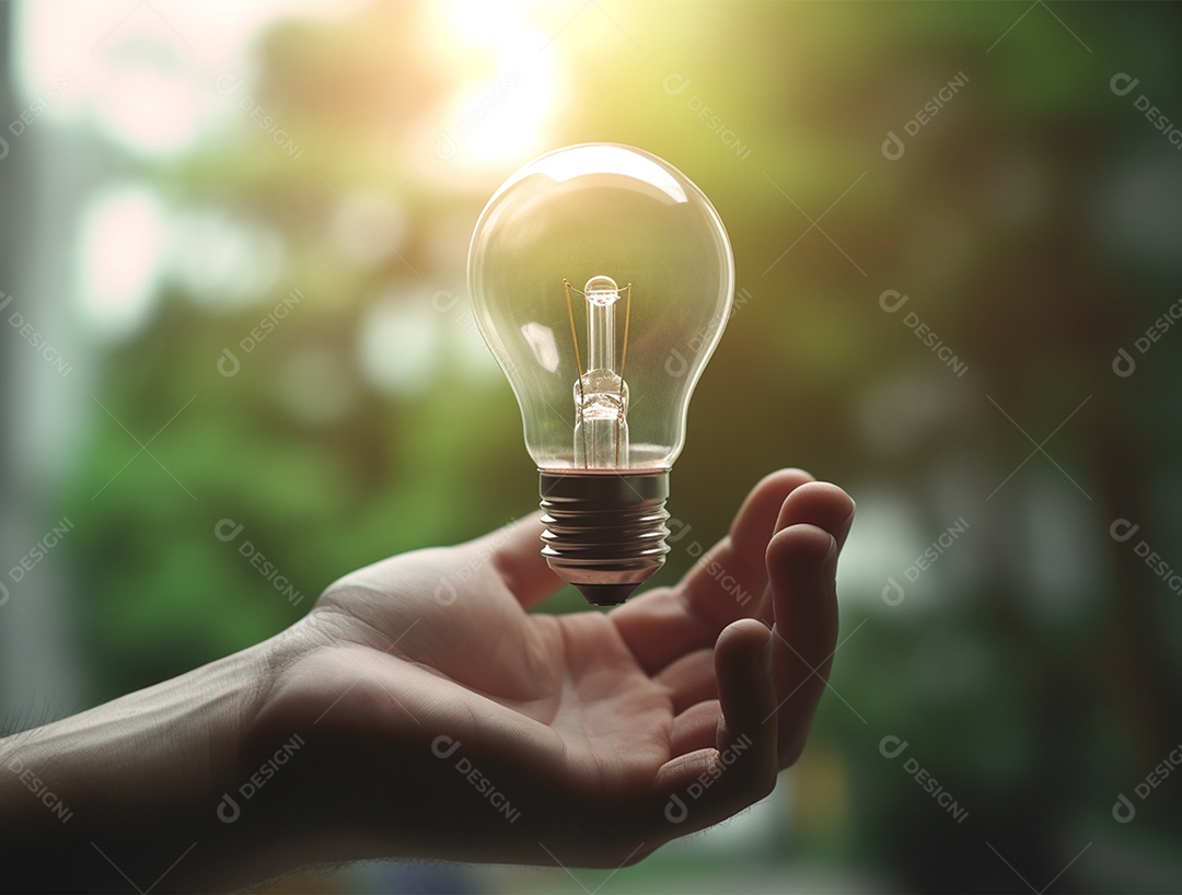 Lâmpada sobre mão humana.