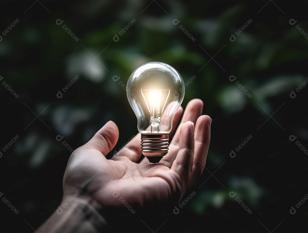 Lâmpada sobre mão humana.