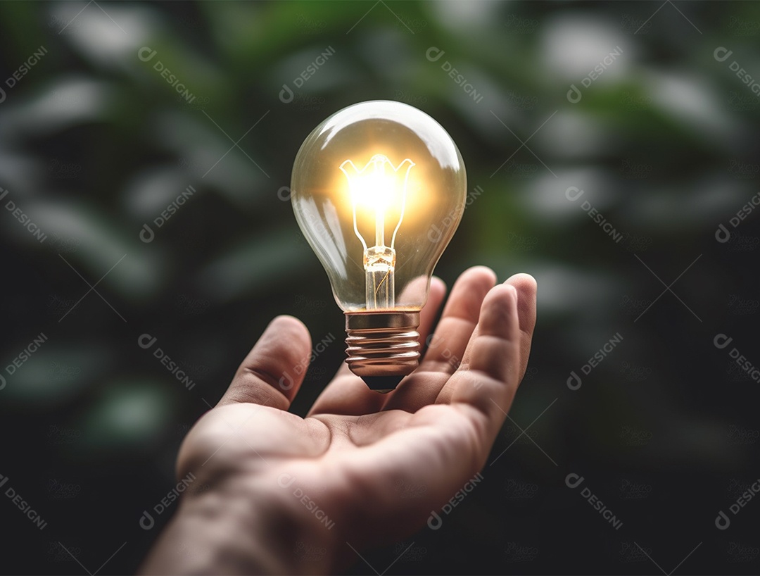 Lâmpada sobre mão humana.
