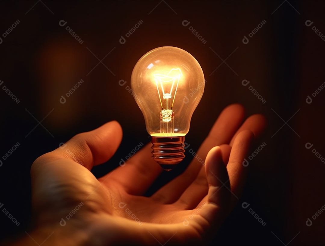 Lâmpada sobre mão humana.