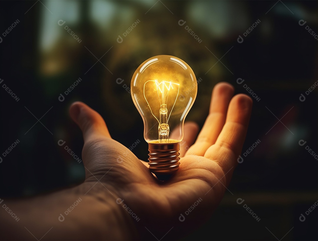 Lâmpada sobre mão humana.