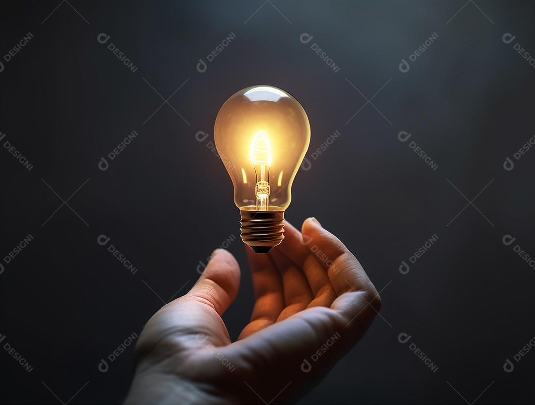 Lâmpada sobre mão humana.
