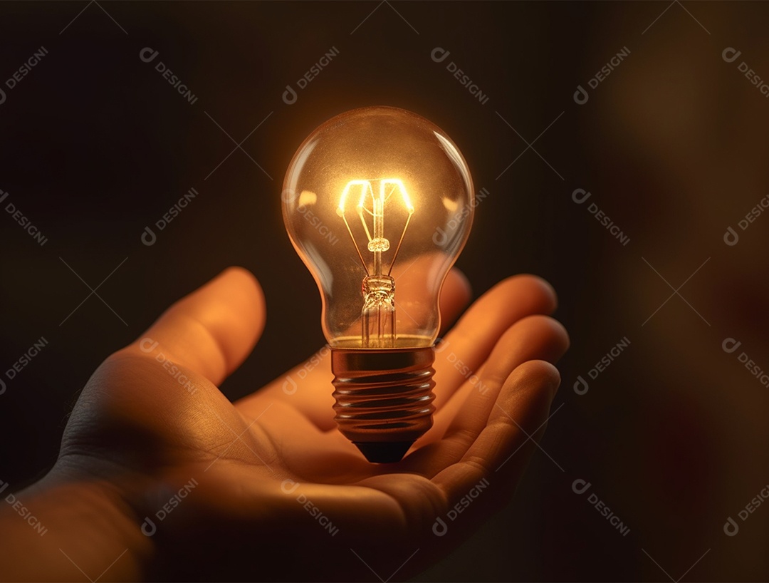Lâmpada sobre mão humana.