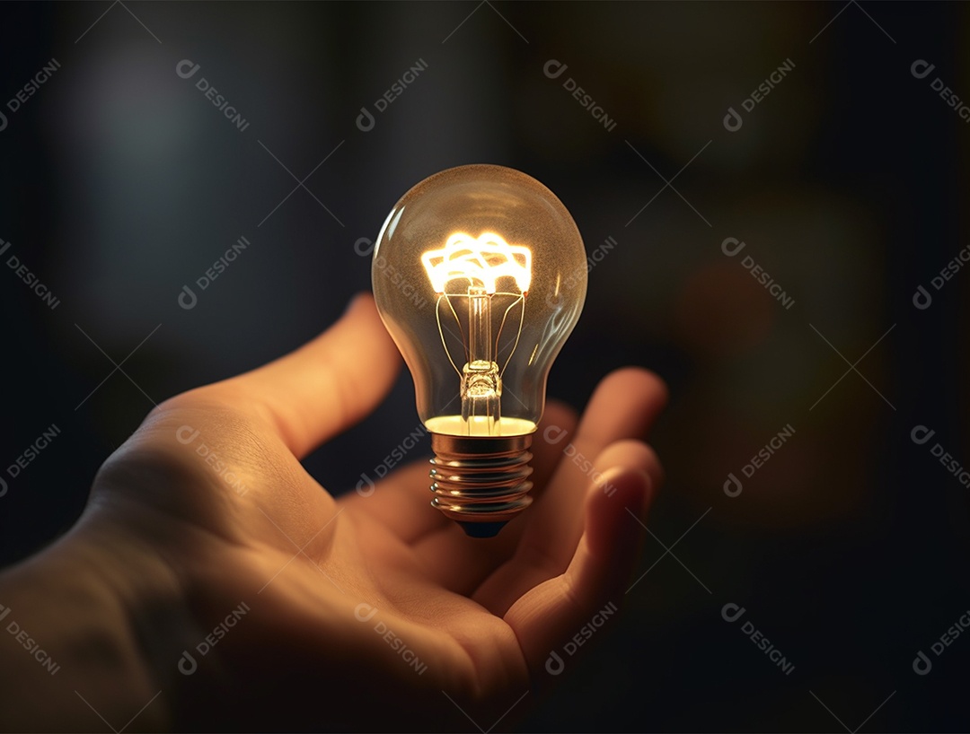Lâmpada sobre mão humana.