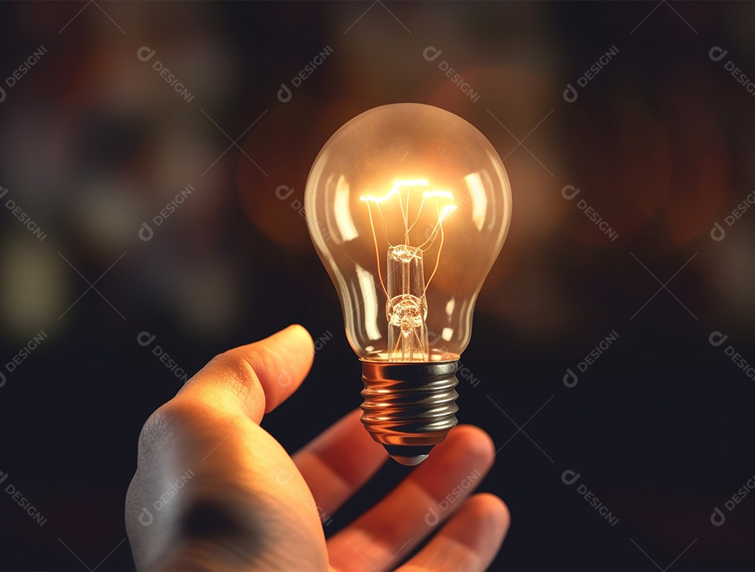Lâmpada sobre mão humana.