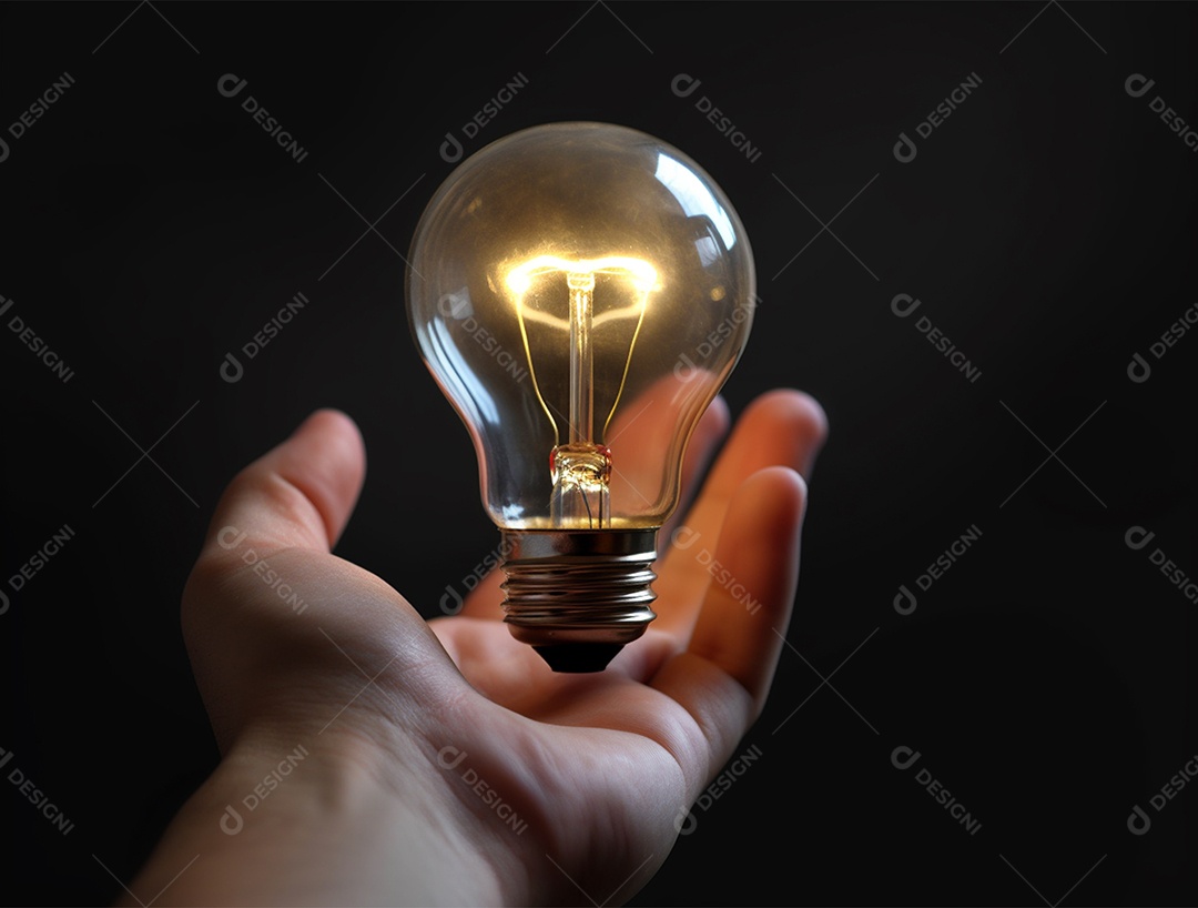 Lâmpada sobre mão humana.