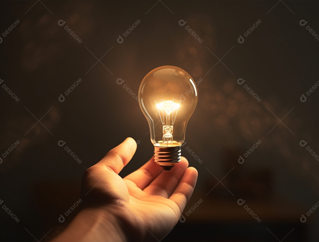 Lâmpada sobre mão humana.