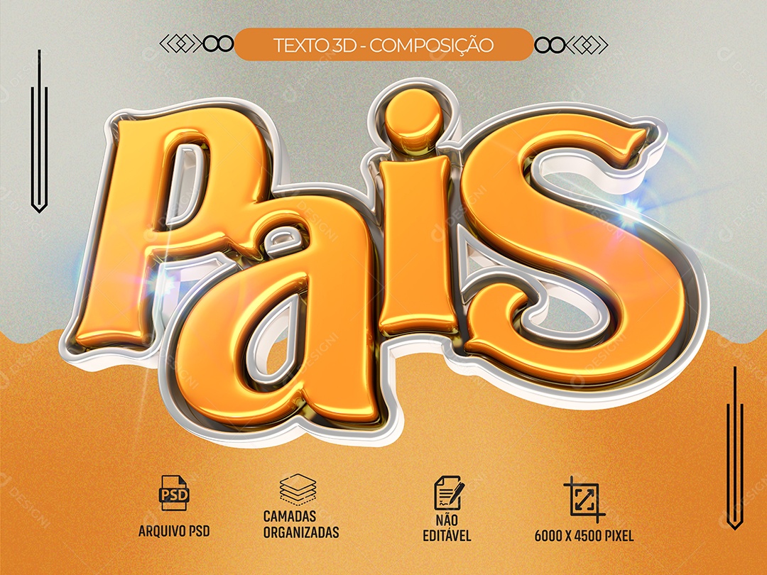 Texto 3D Dia Dos Pais Laranja Para Composição PSD