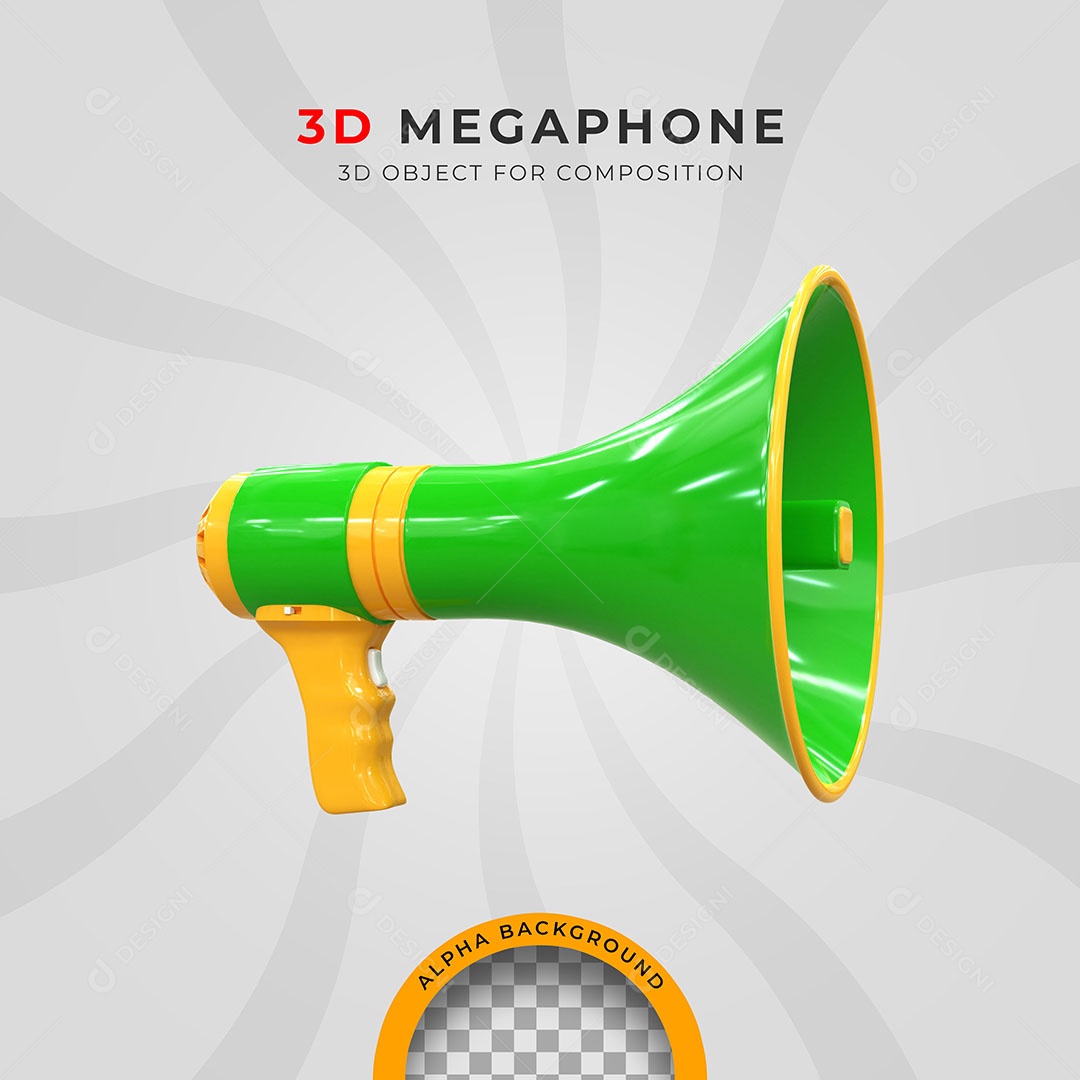 Megafone Verde e Amarelo Elemento 2D Para Composição PSD