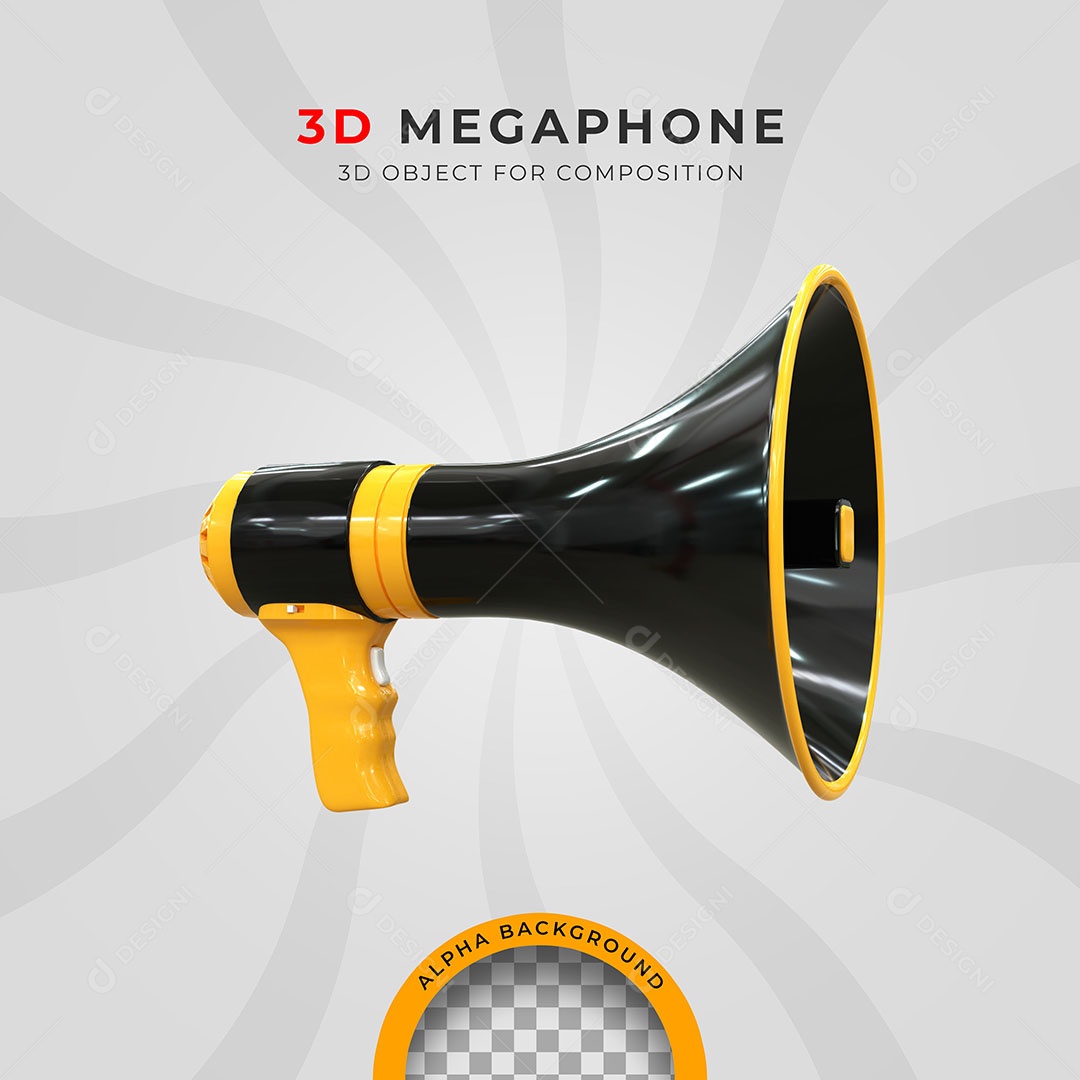 Megafone Preto e Amarelo Elemento 2D Para Composição PSD