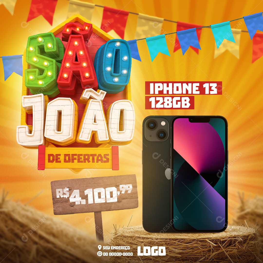 Social Media São João De Ofertas Iphone 13 128GB PSD Editável