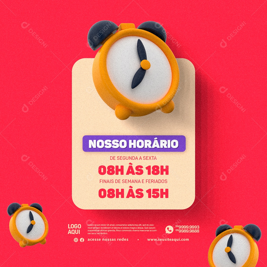 Social Media Nosso Horário De Segunda A Sexta Horário De Funcionamento PSD Editável
