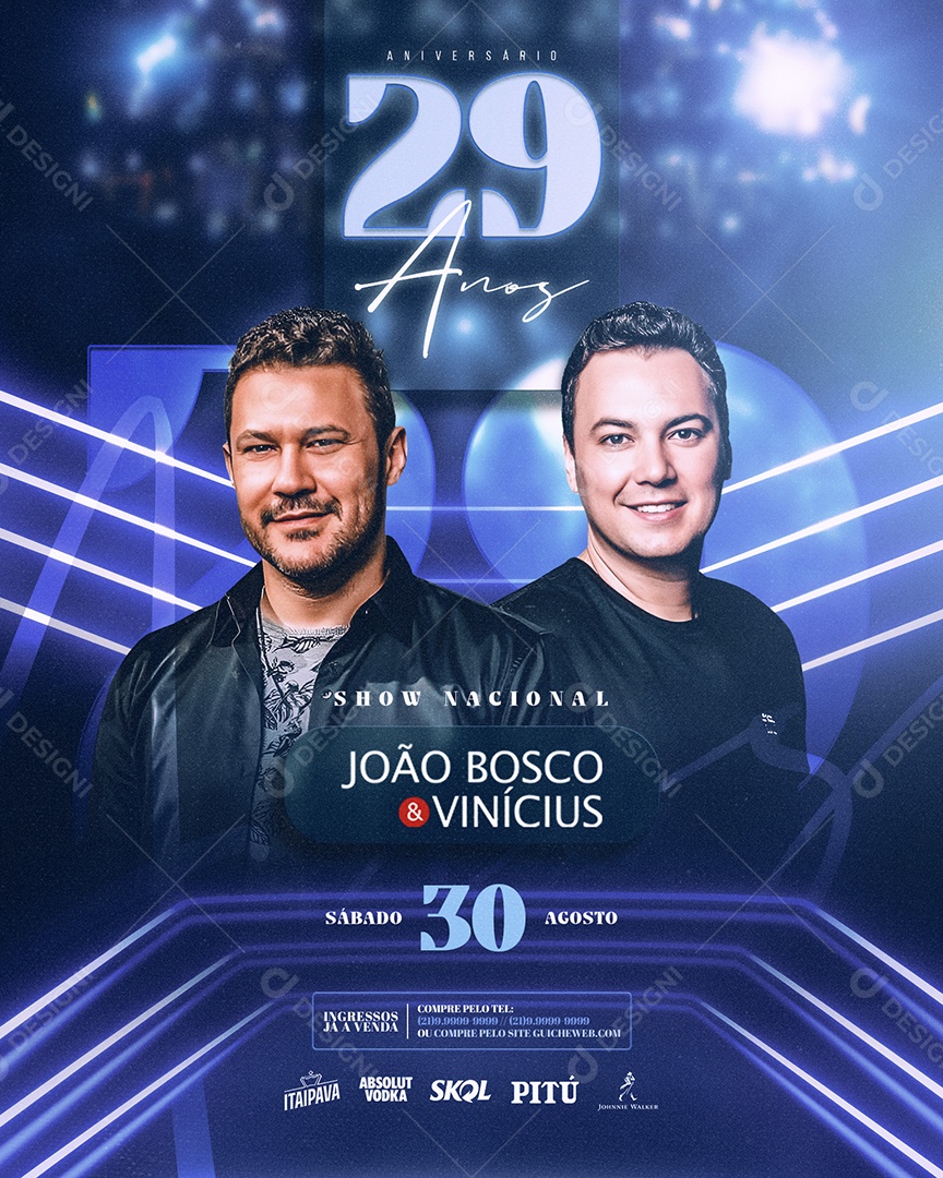 Social Media Flyer Feed Show Nacional João Bosco e Vinicius 29 Anos PSD Editável