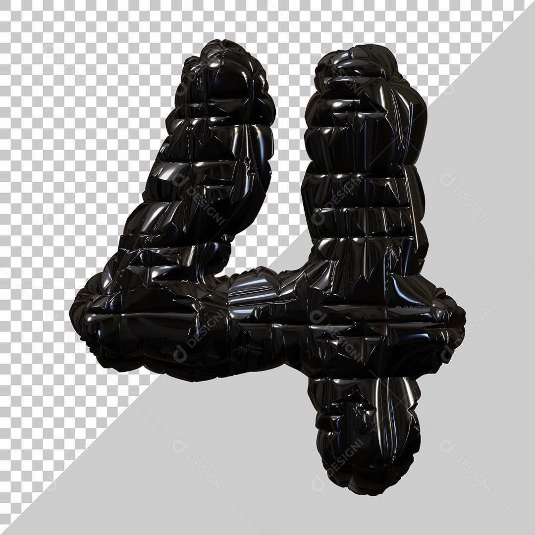 Número 4 Preto Elemento 3D Para Composição PSD