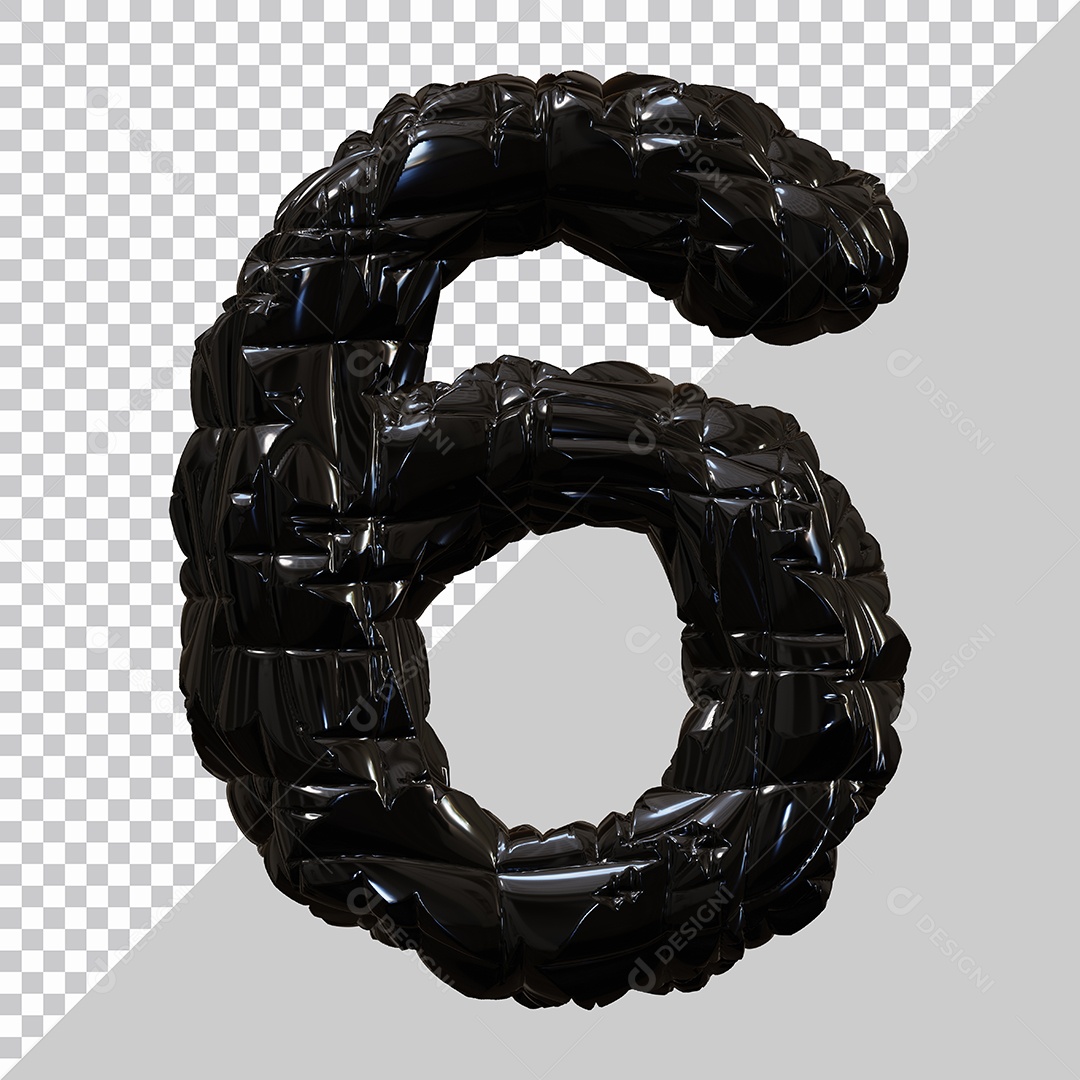 Número 6 Preto Elemento 3D Para Composição PSD