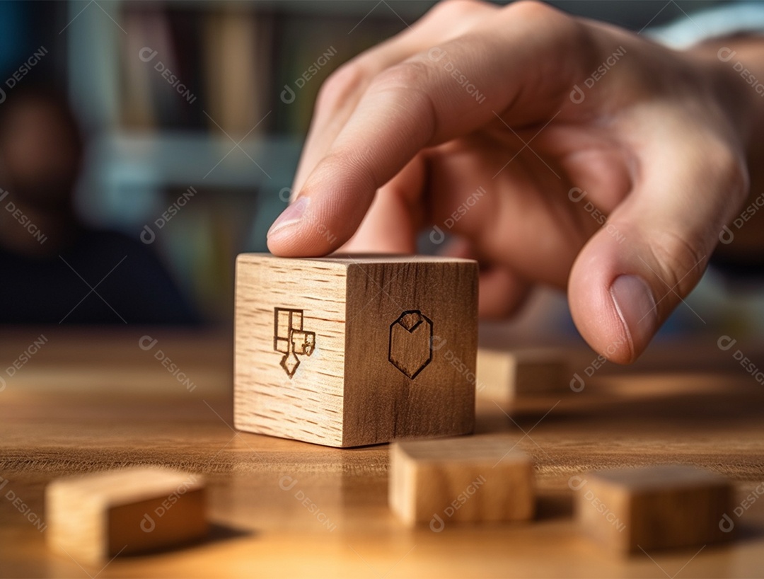 Bloco de madeira sobre fundo desfocado.