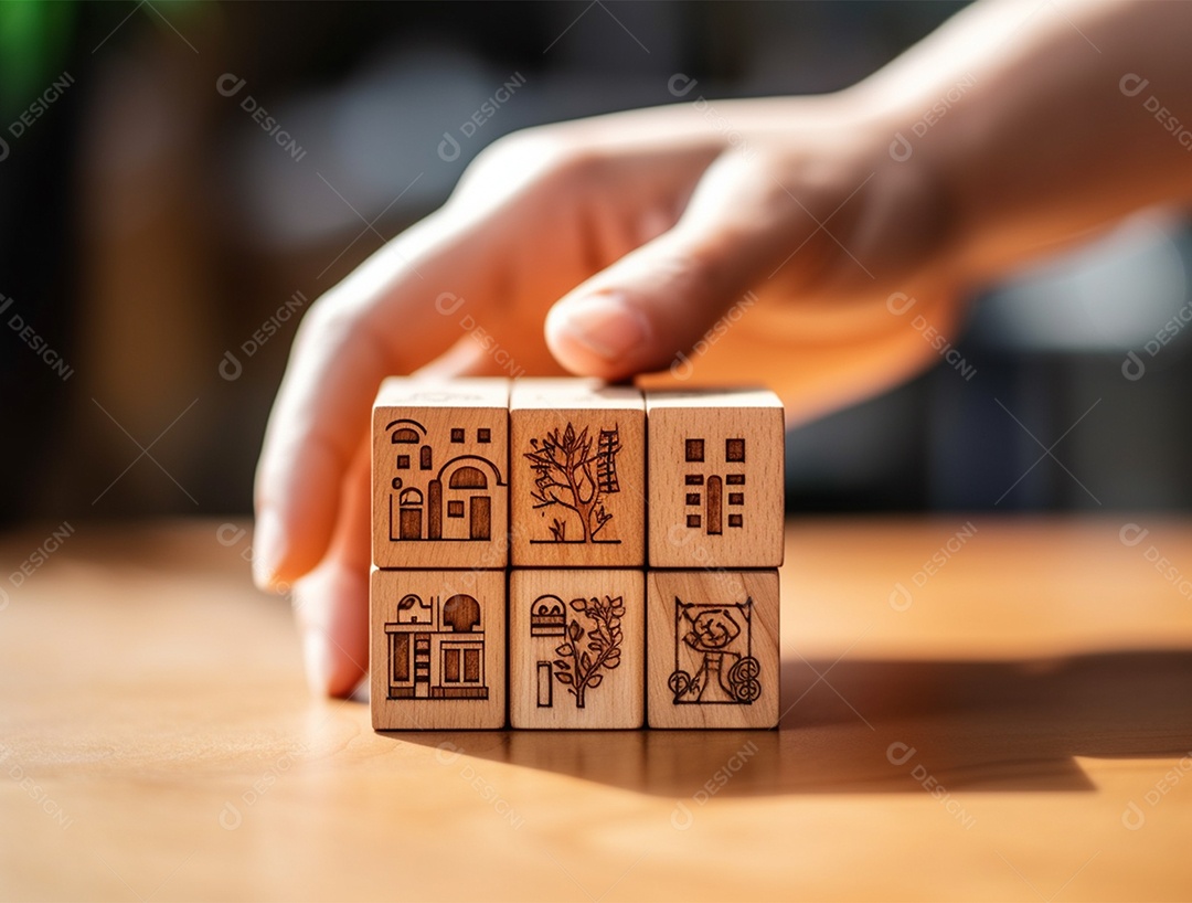 Empilhamento bloco de madeira.