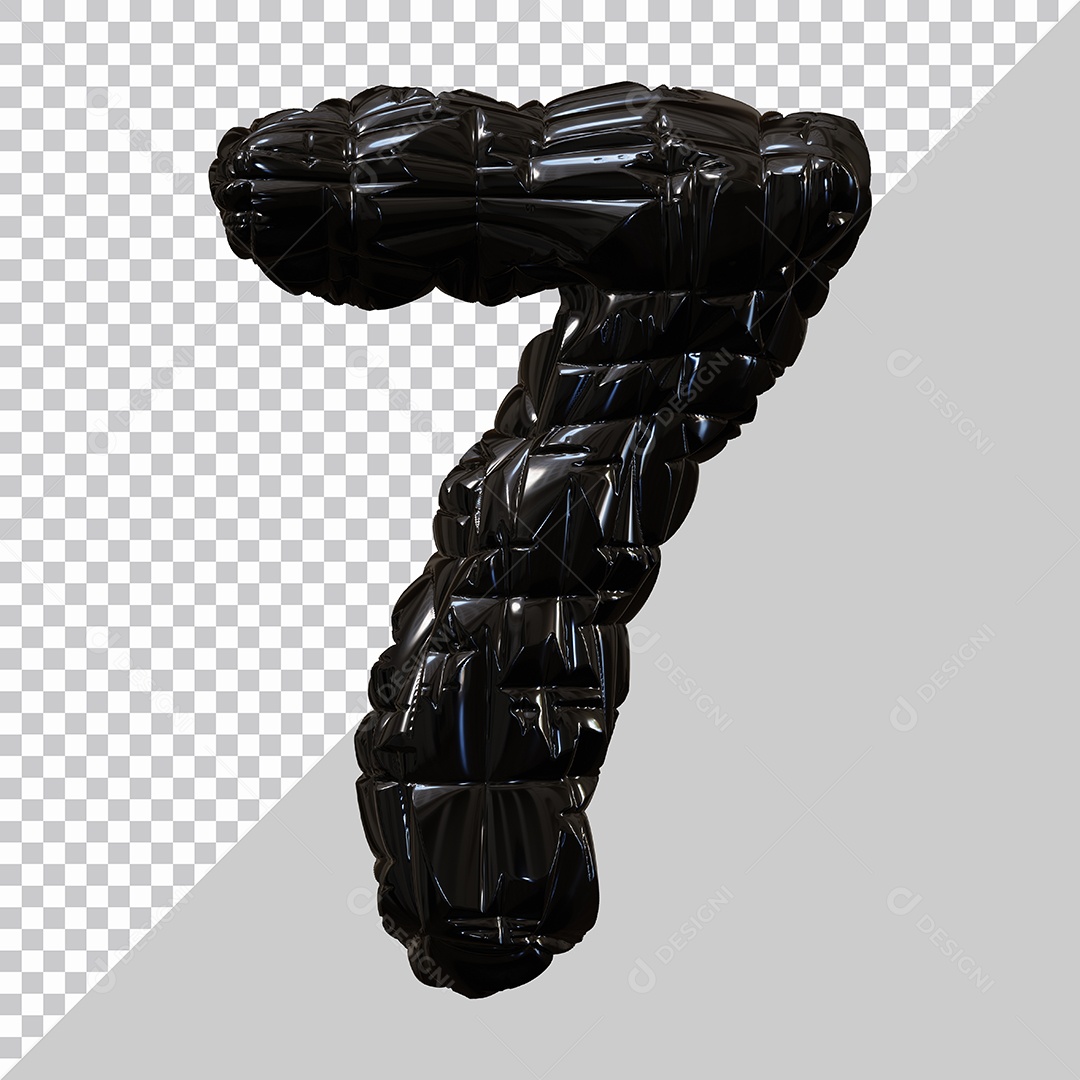 Número 7 Preto Elemento 3D Para Composição PSD