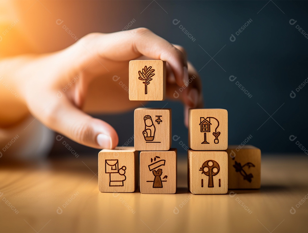 Empilhamento bloco de madeira.