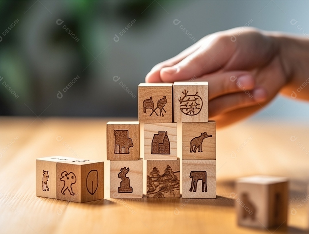 Empilhamento bloco de madeira.