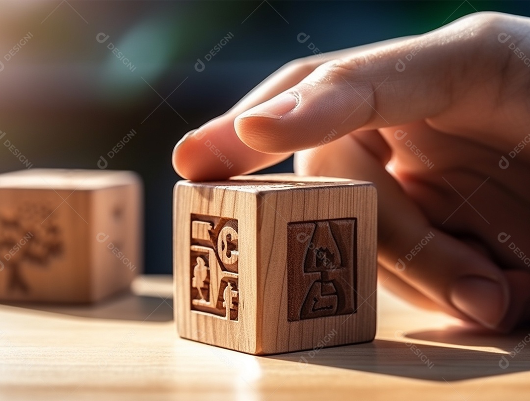 Bloco de madeira sobre fundo desfocado.