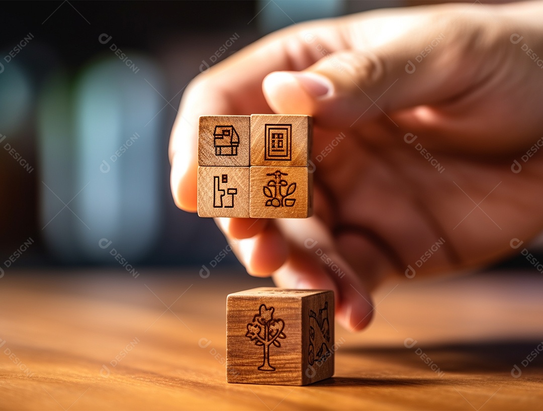 Bloco de madeira sobre fundo desfocado.