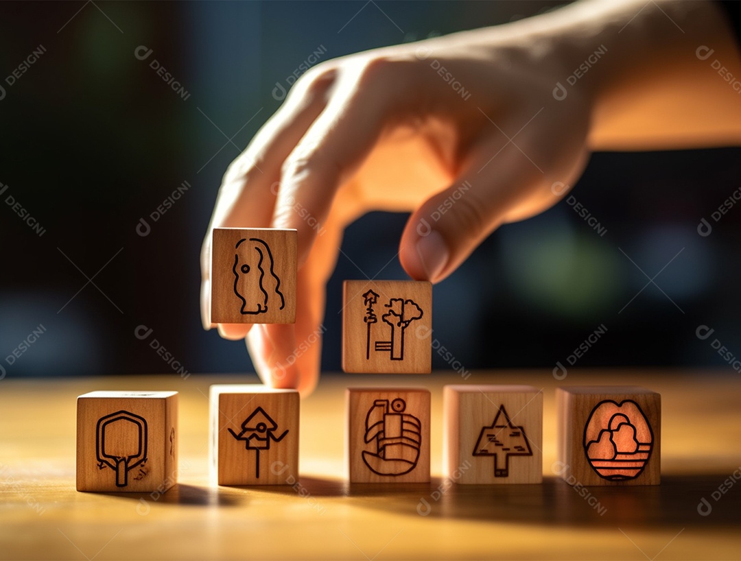 Bloco de madeira sobre fundo desfocado.