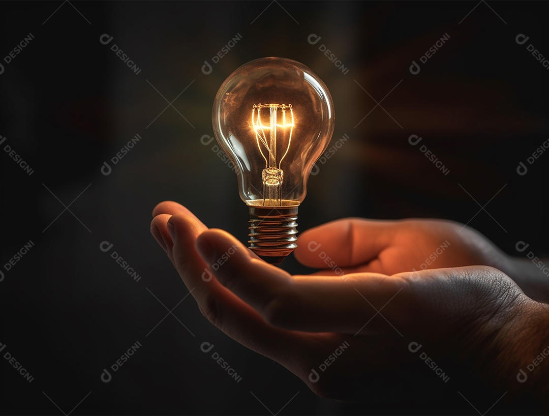 Lâmpada sobre mão humana.
