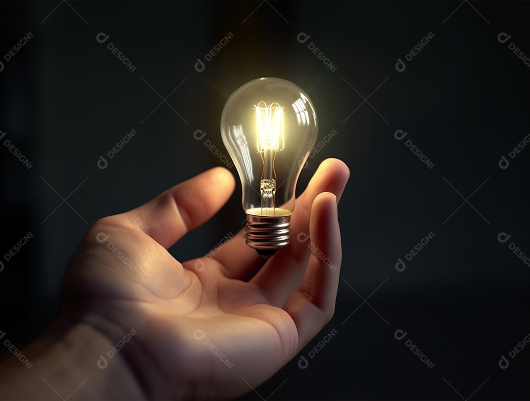 Lâmpada sobre mão humana.