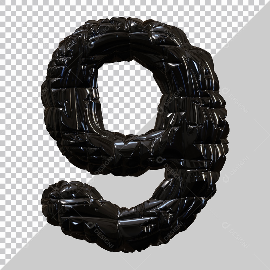 Número 9 Preto Elemento 3D Para Composição PSD