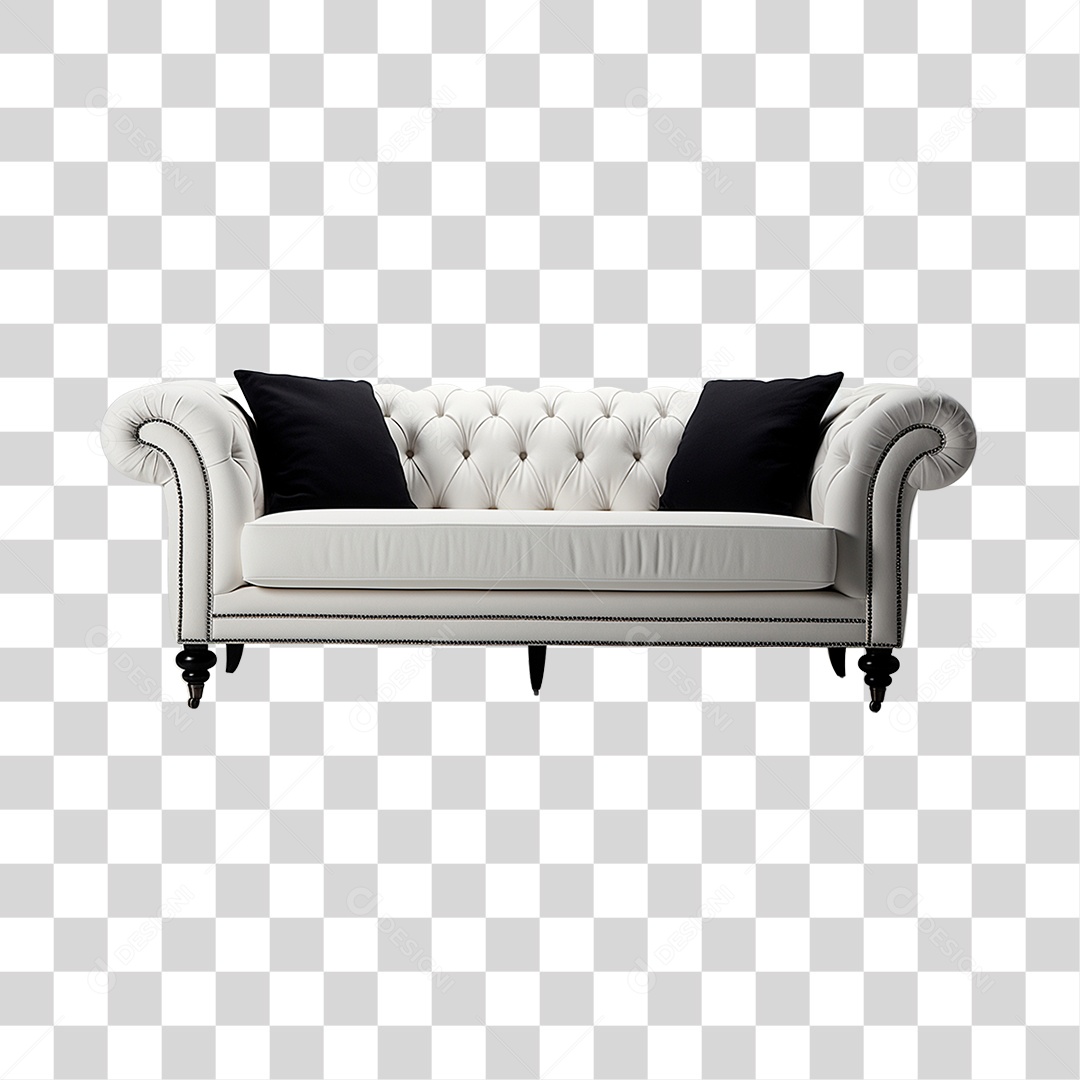 Sofá Branco Moderno Almofada Preta Elemento 3D PNG Transparente