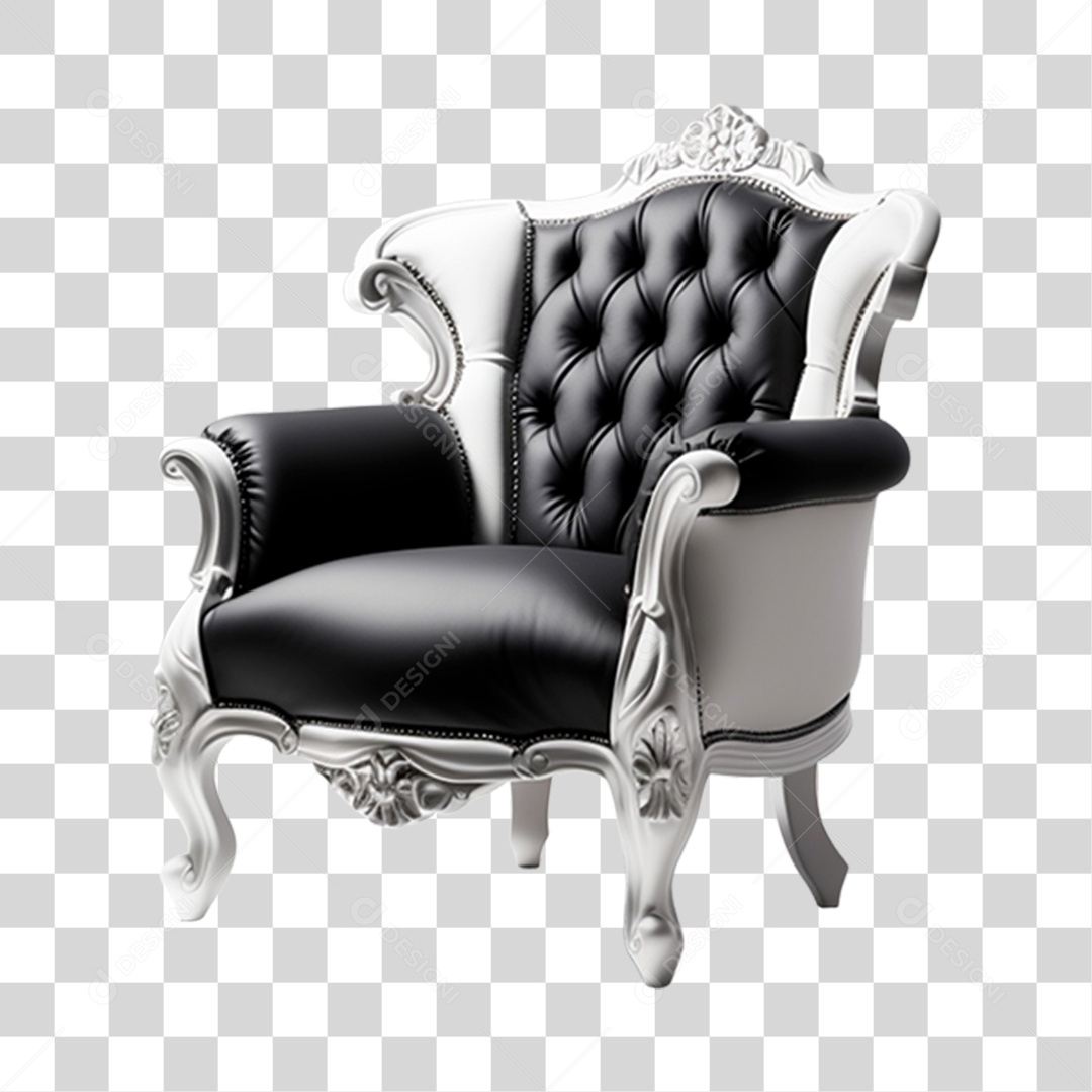 Poltrona Branca E Preto Moderna Elemento 3D PNG Transparente