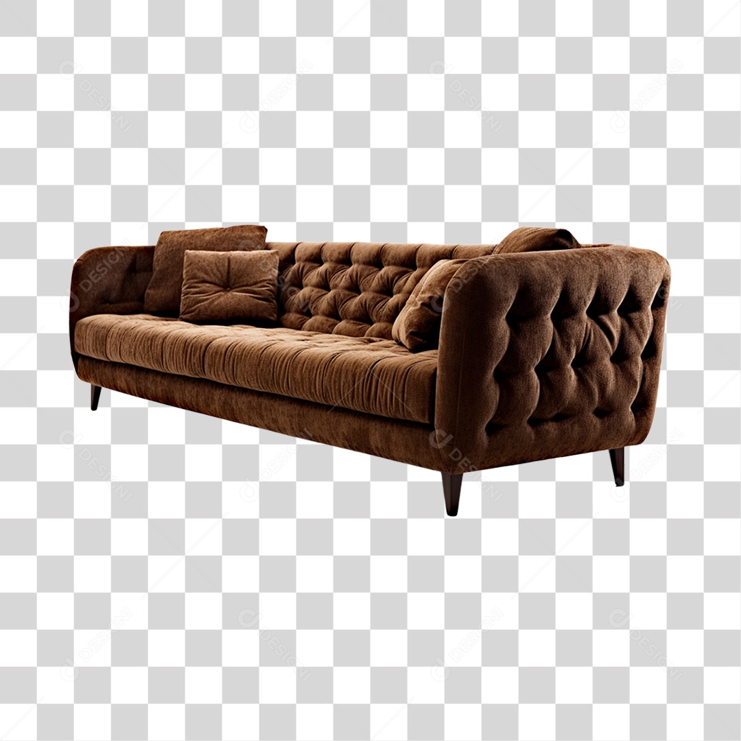 Elemento 3D Sofá Marrom Rustico Almofadas PNG Transparente