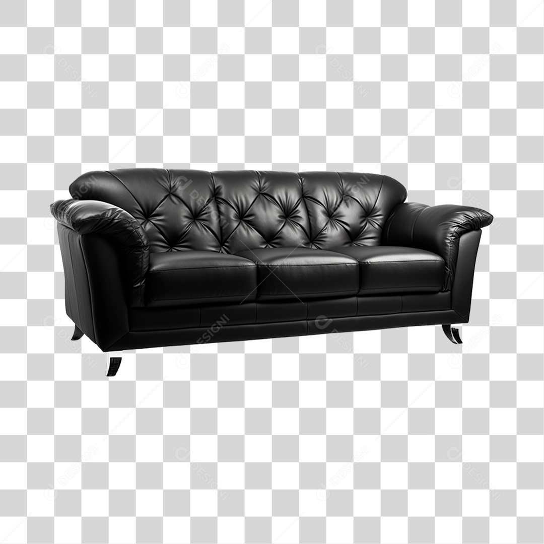 Modern 3-Seater Black Sofa Transparent PNG Element