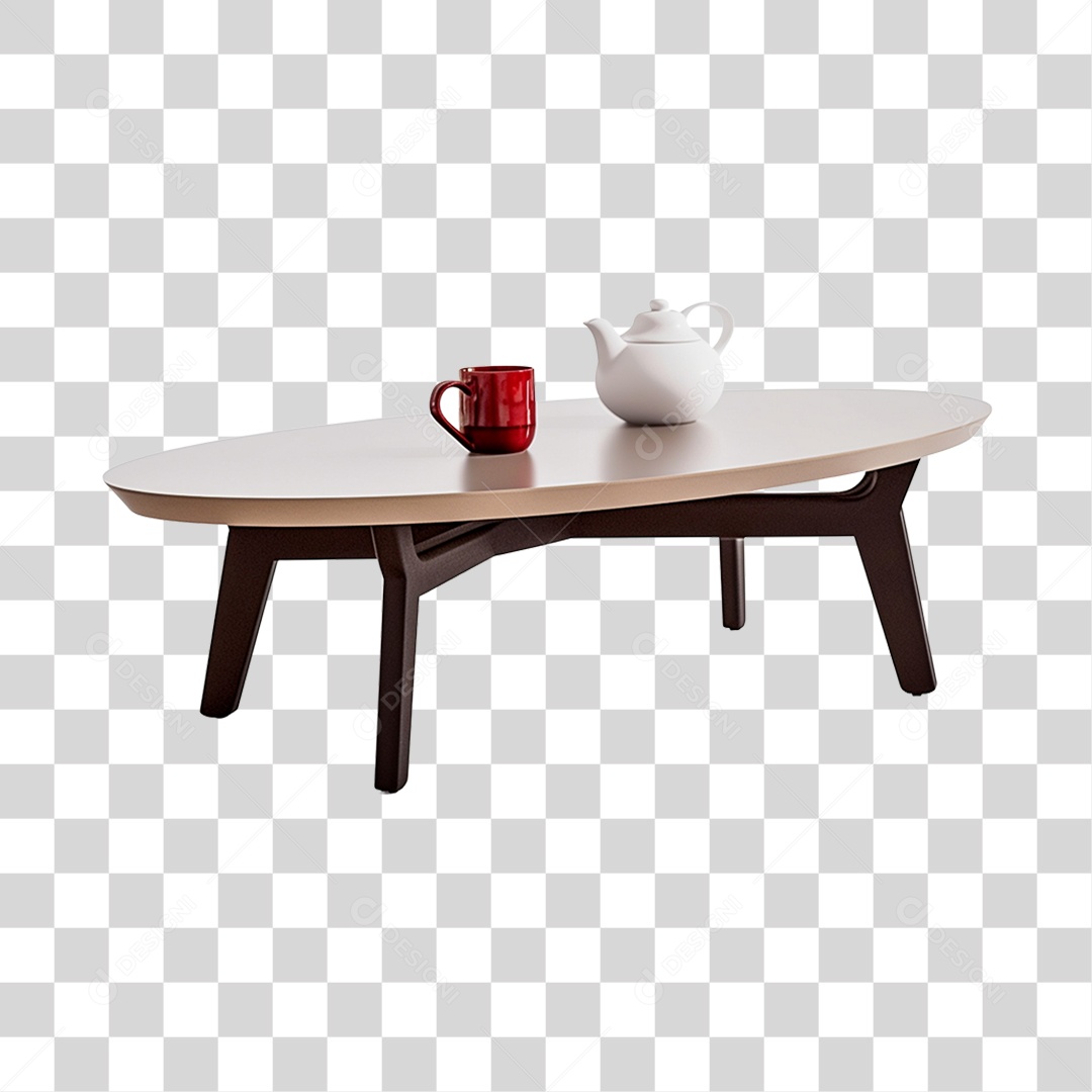 Elemento 3D Mesa Com Bule Branco e Xicara Vermelha PNG Transparente