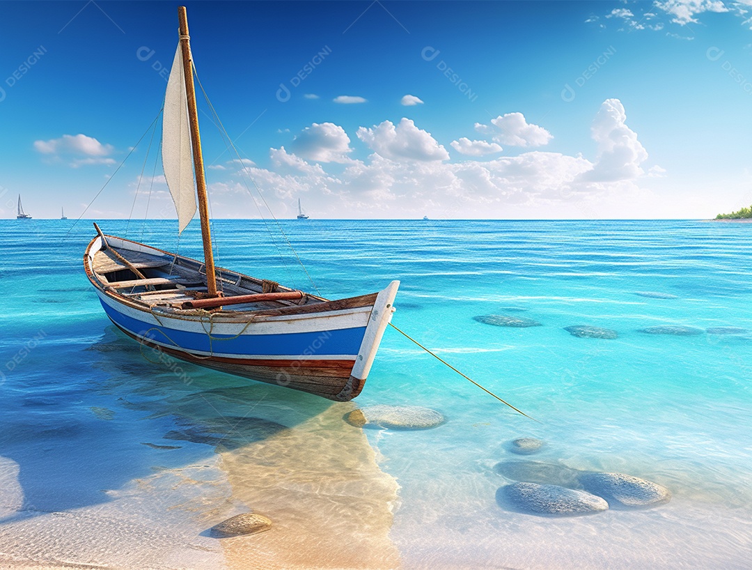 Barco de velas em uma linda praia.